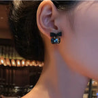 Black Bow Gemstone Stud Earrings