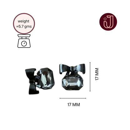 Black Bow Gemstone Stud Earrings with dimensions and weight details.