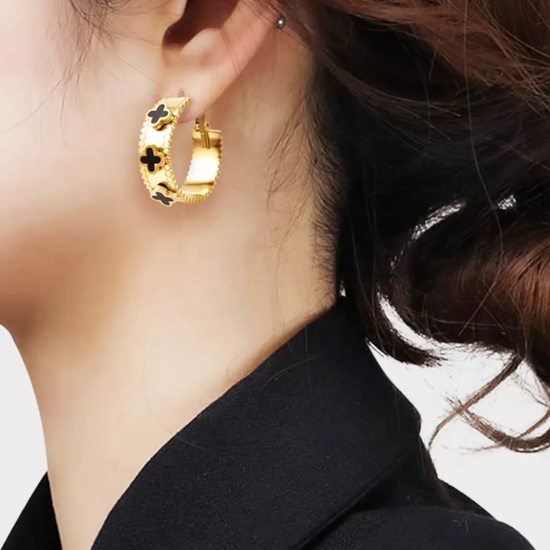 Black Clover Hoop Earrings