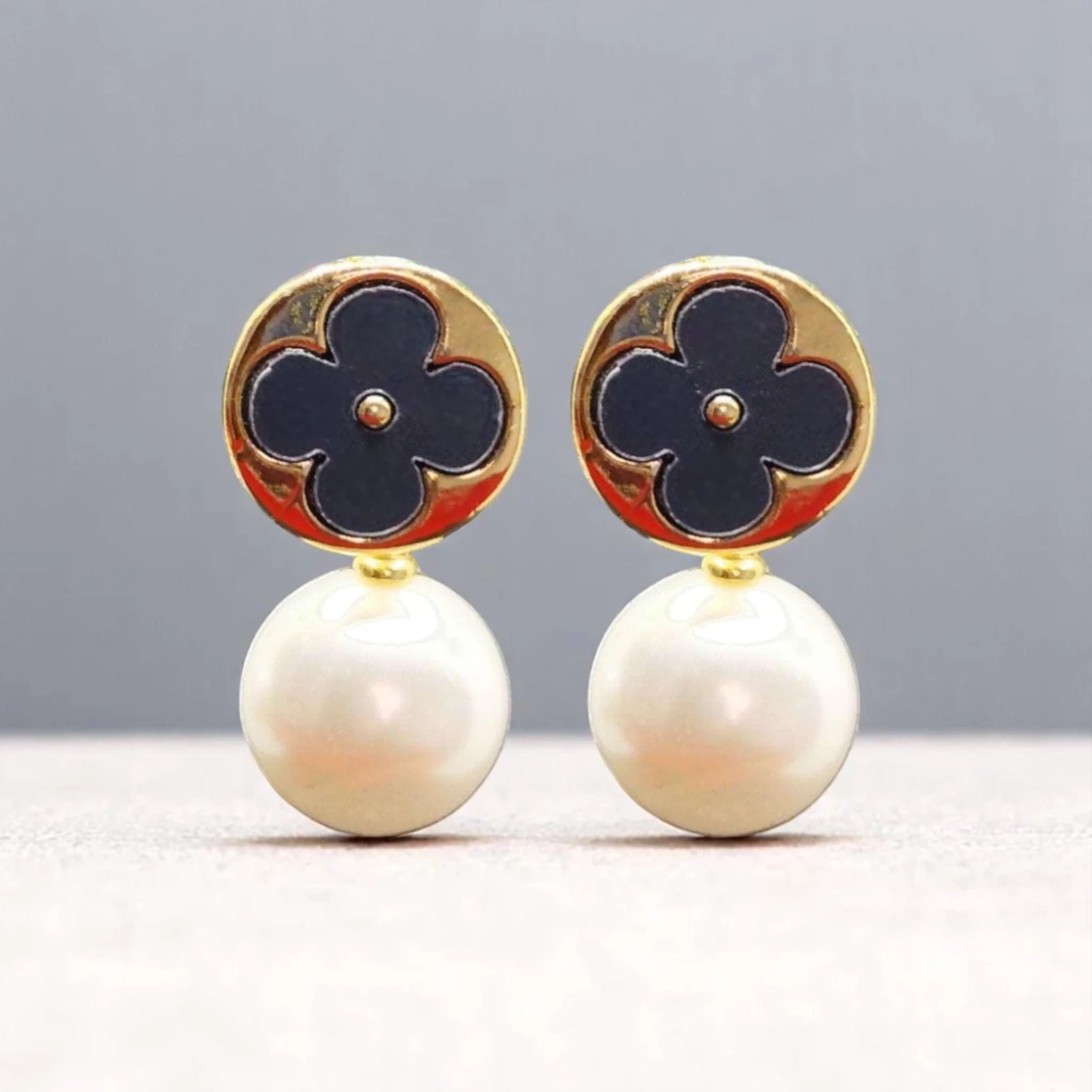 Black Clover Pearl Drop Earrings