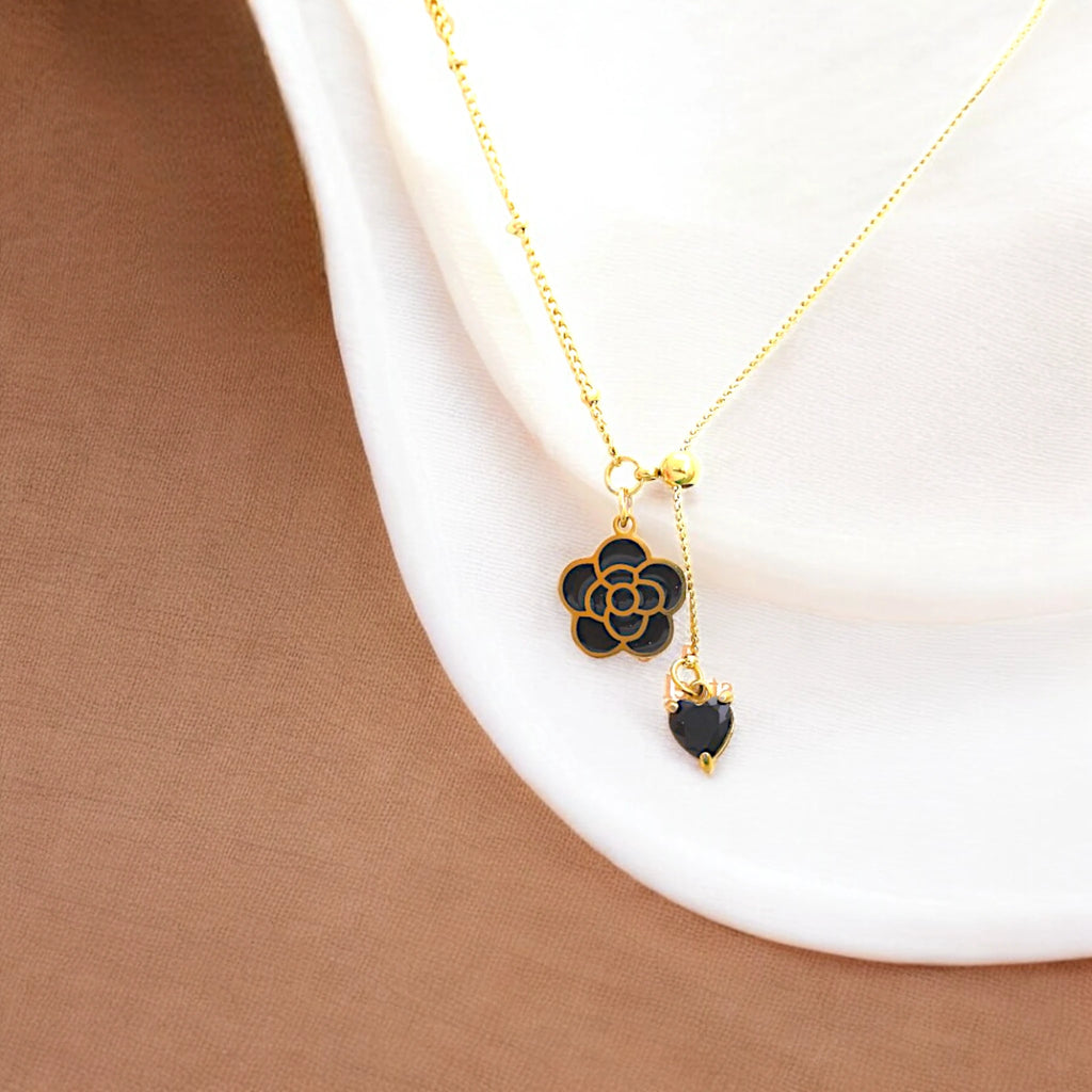 Black Flower Pendant Necklace