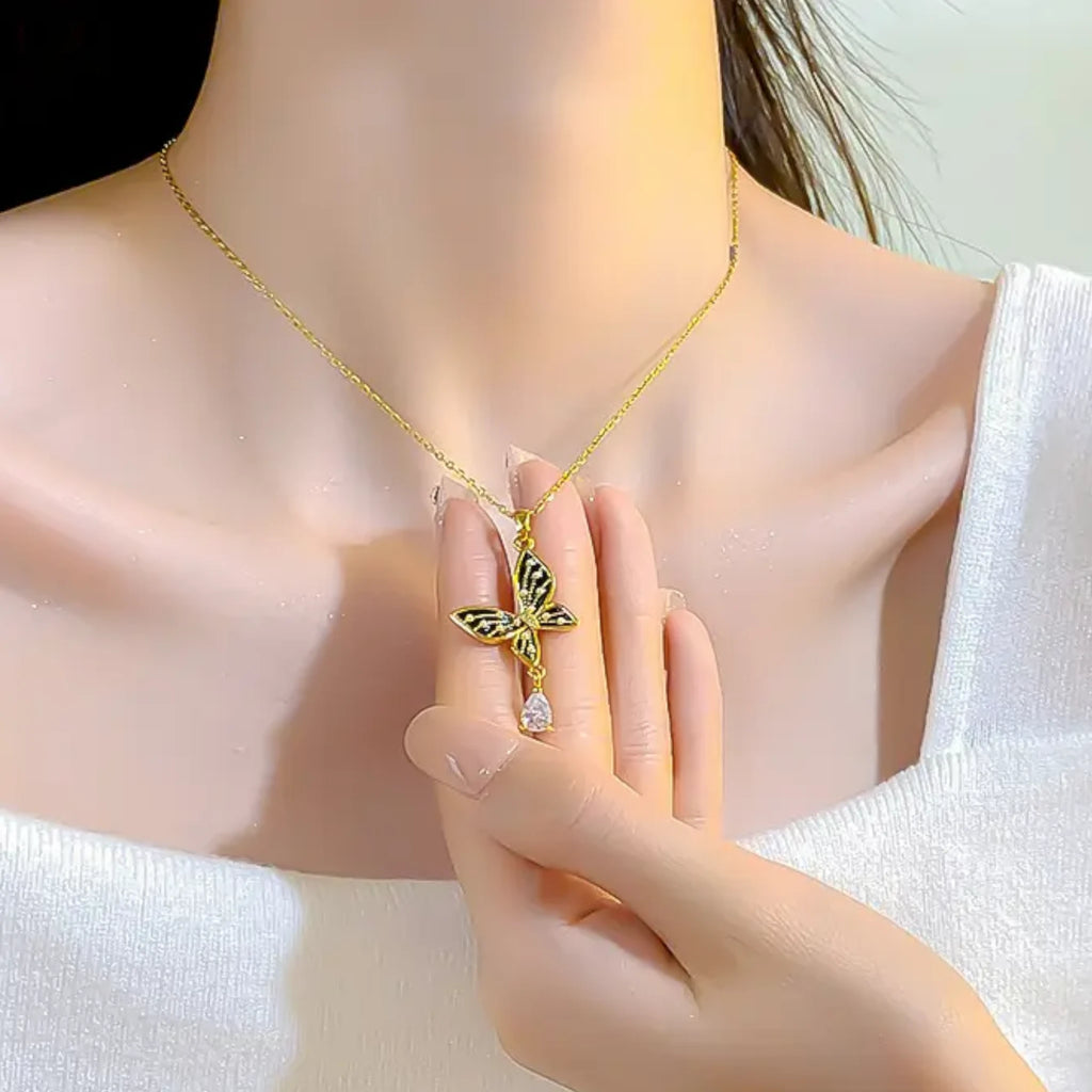 Butterfly Necklace with Cz Drop