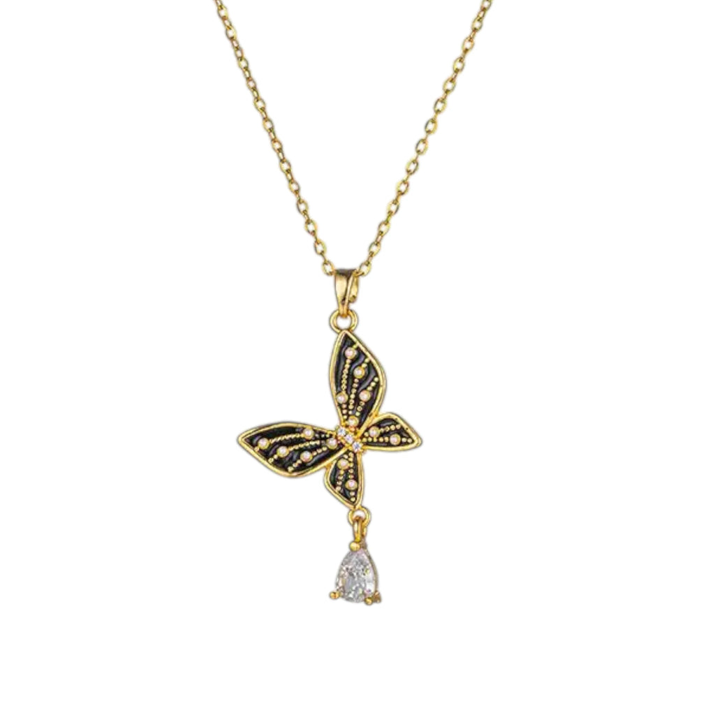Butterfly Necklace with Cz Drop