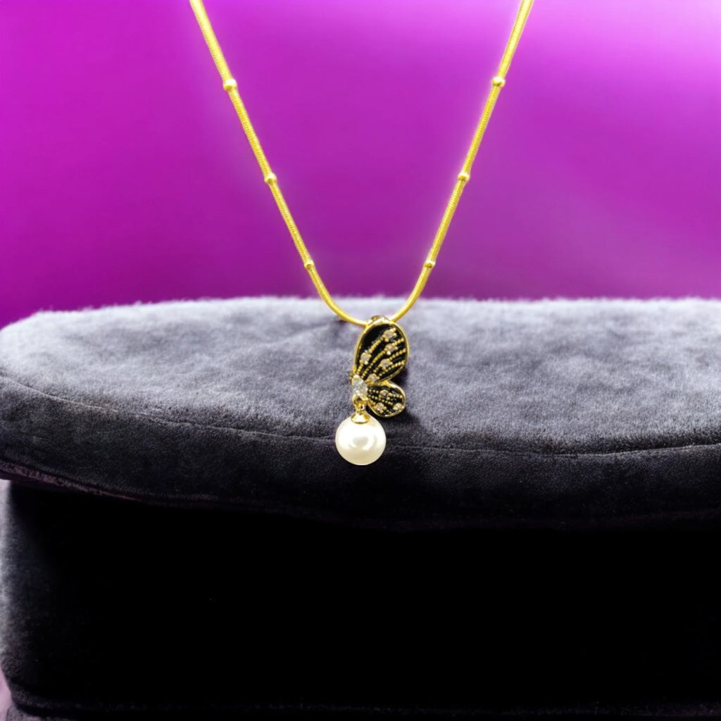 Butterfly Necklace with Pearl Drop