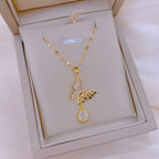 Crystal Butterfly Necklace with Cz Drop