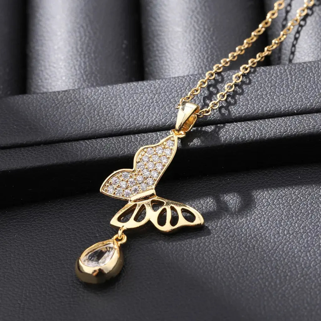 Crystal Butterfly Necklace with Cz Drop