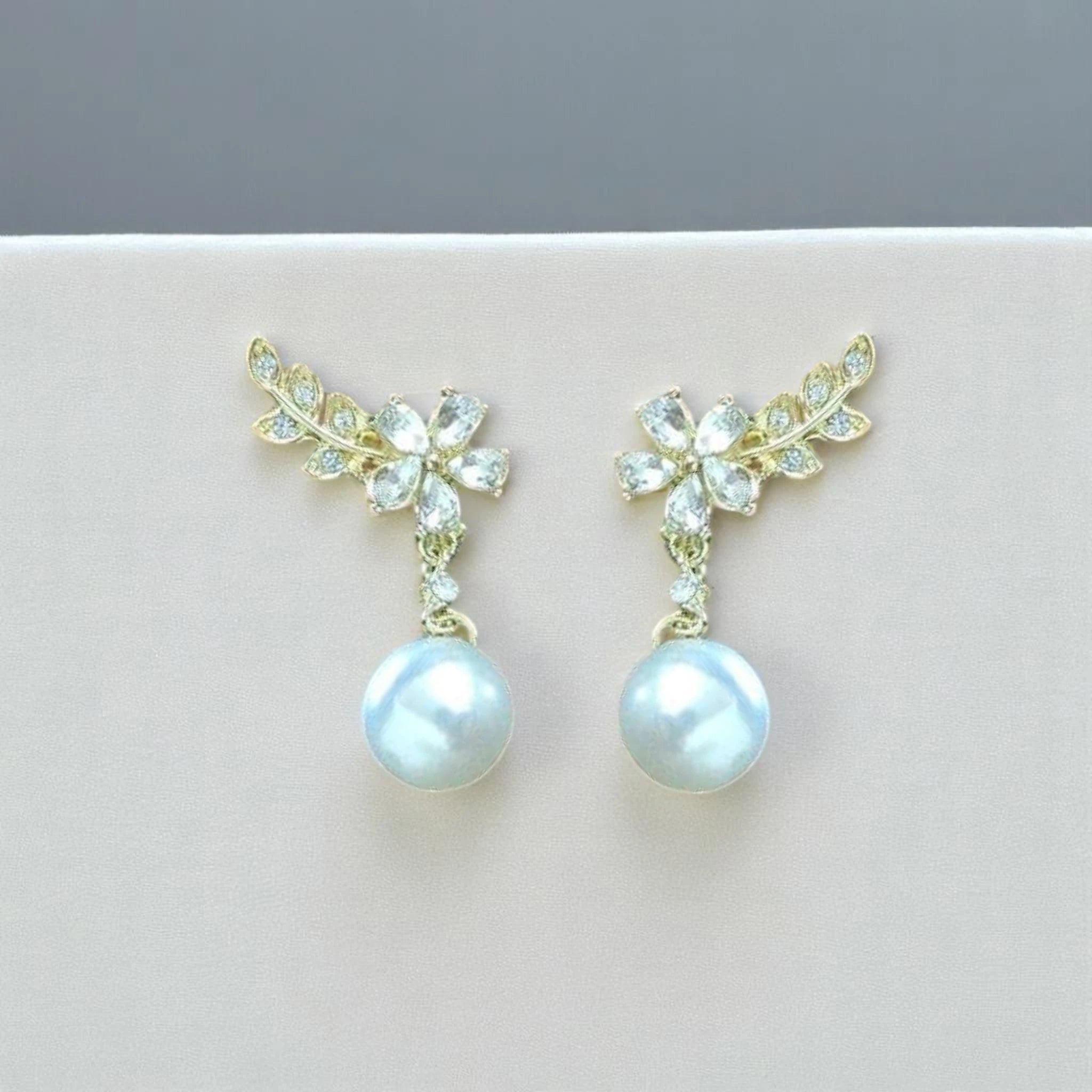 Crystal Floral Pearl Drop Earrings