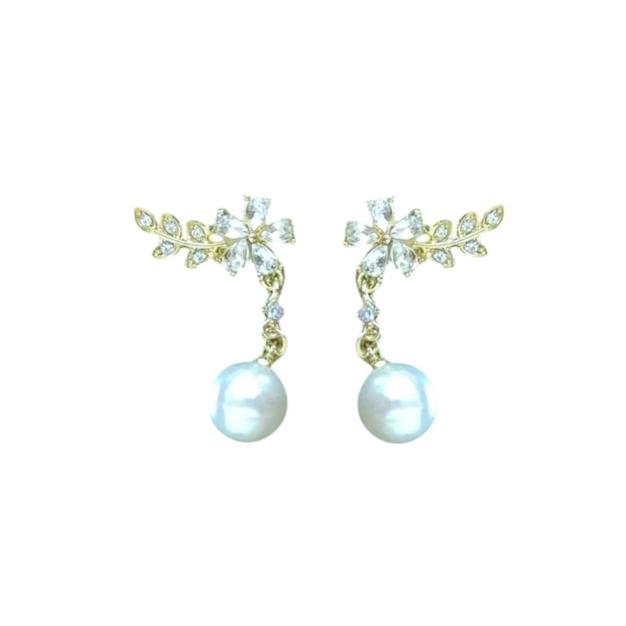 Crystal Floral Pearl Drop Earrings
