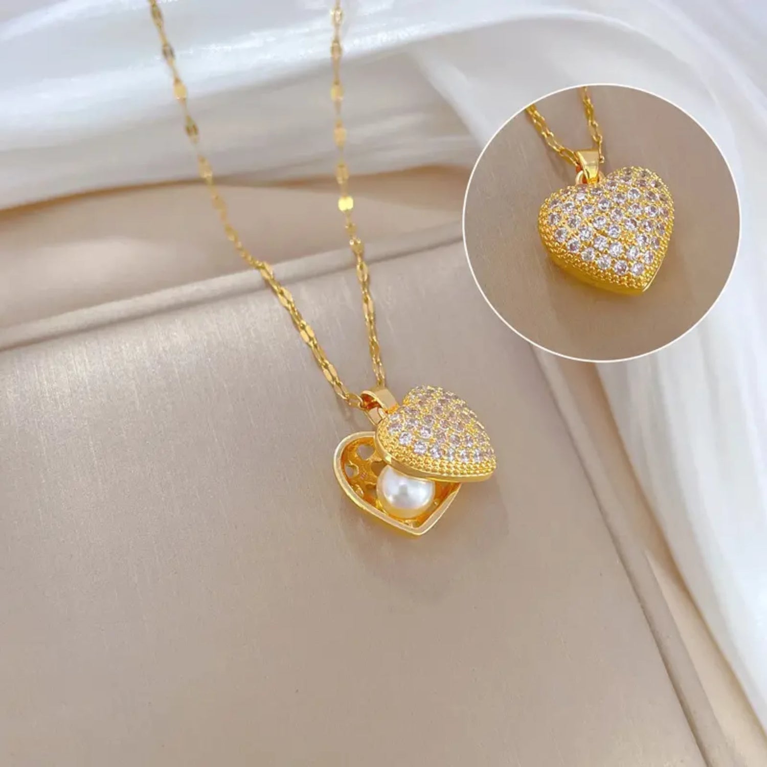 Crystal Pearl Heart Necklace