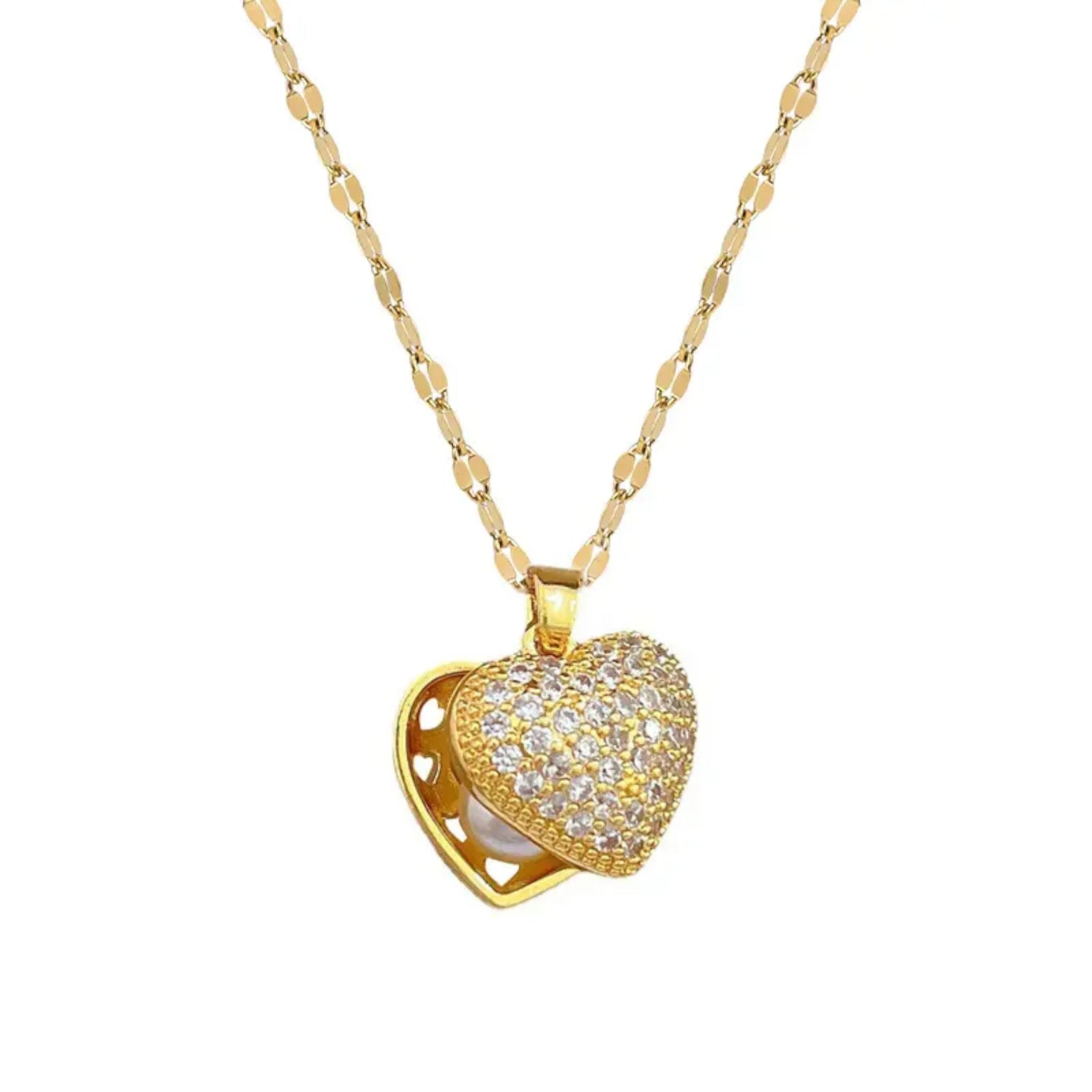 Crystal Pearl Heart Necklace