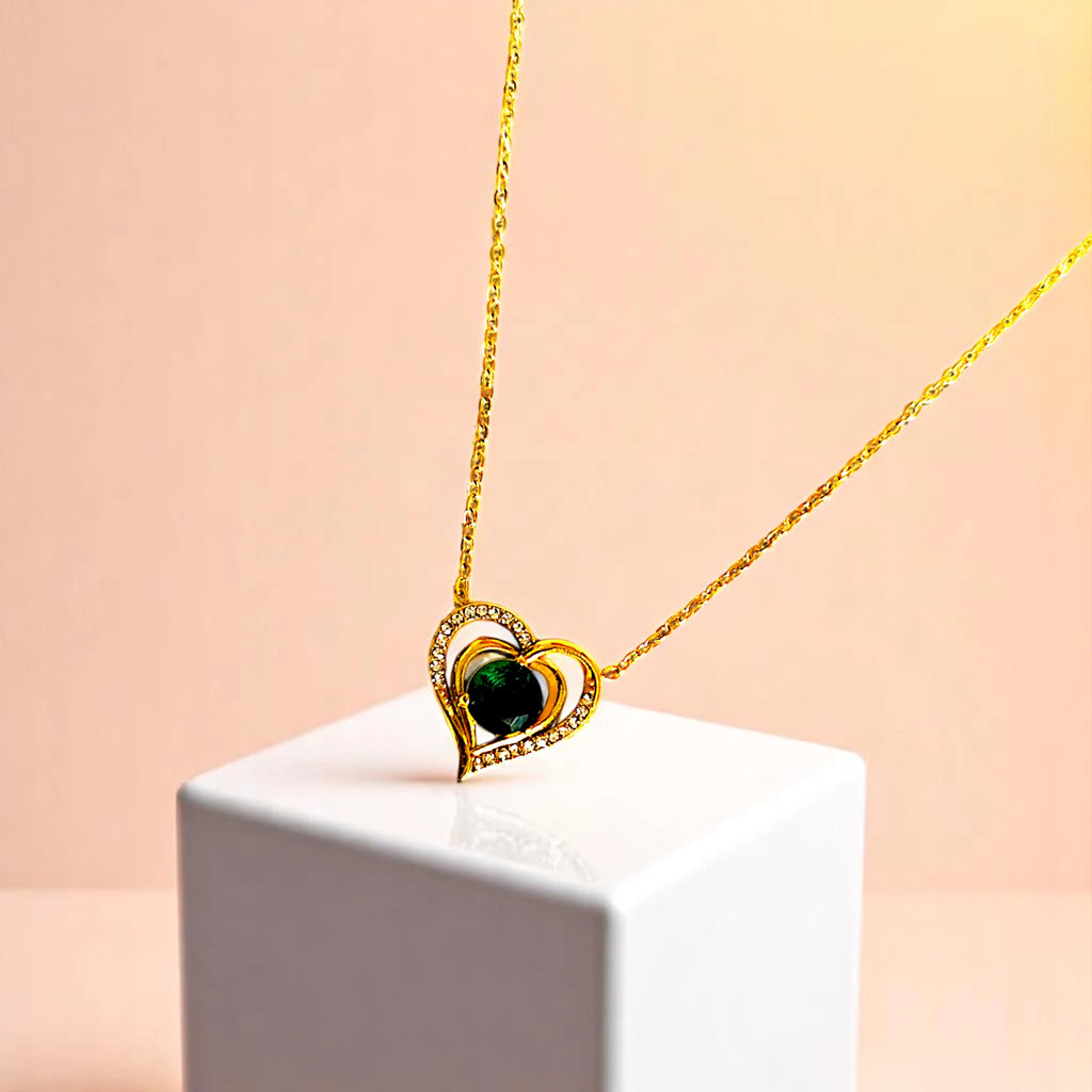 Emerald Crystal Hearts Necklace