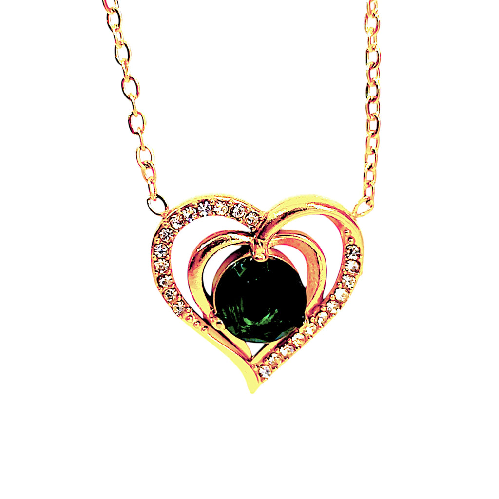 Emerald Crystal Hearts Necklace