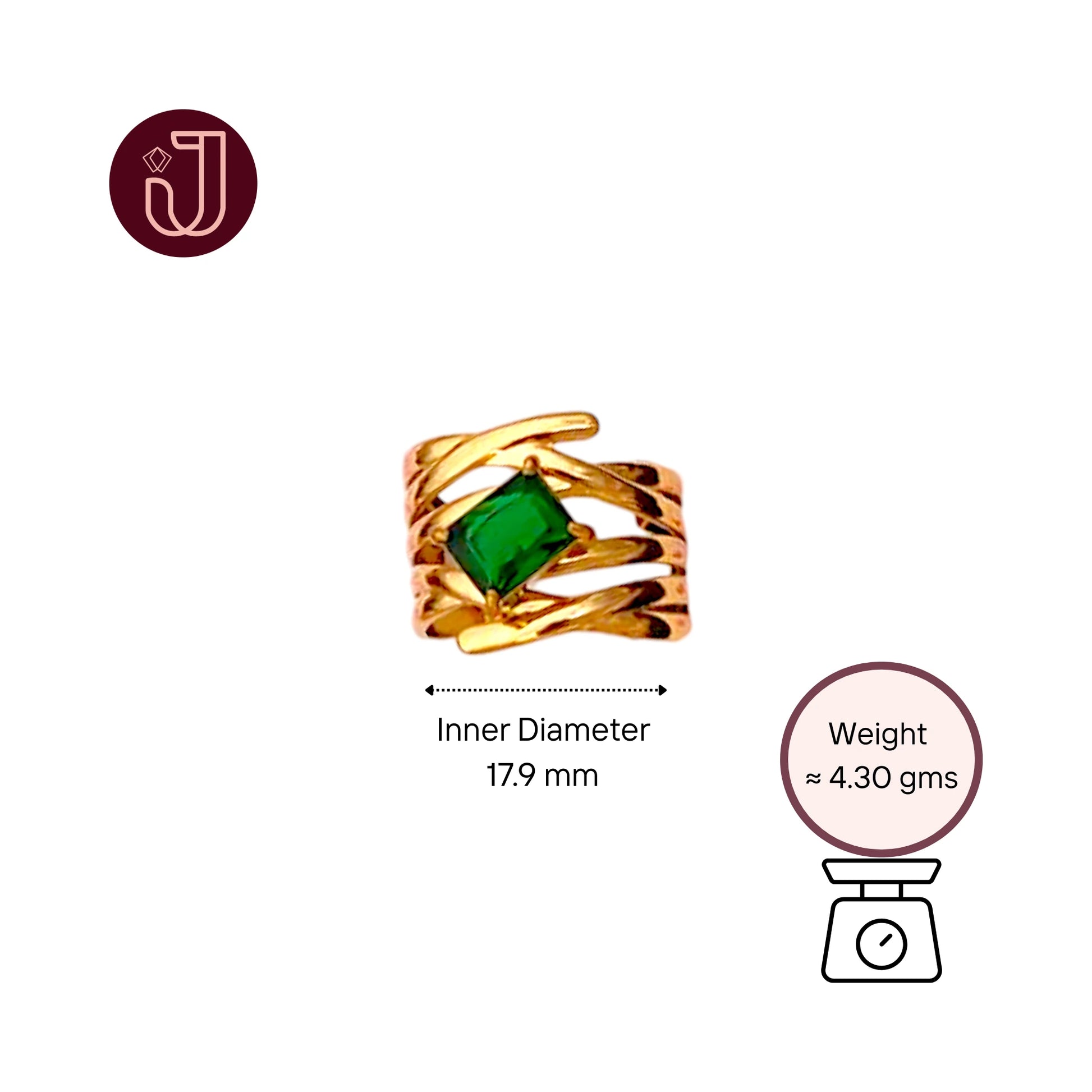 Ring with dimensions and weight details.