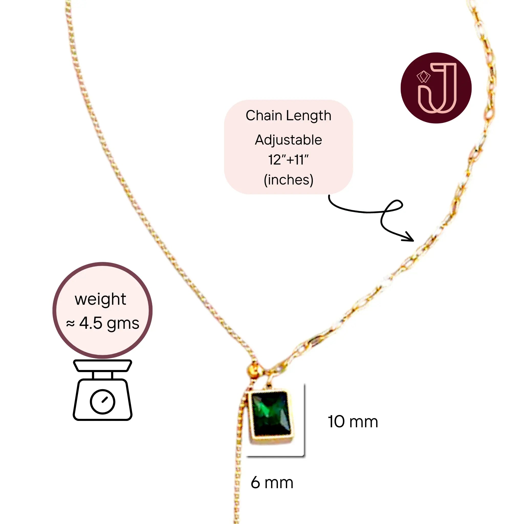 Emerald Stone Heart Drop Necklace