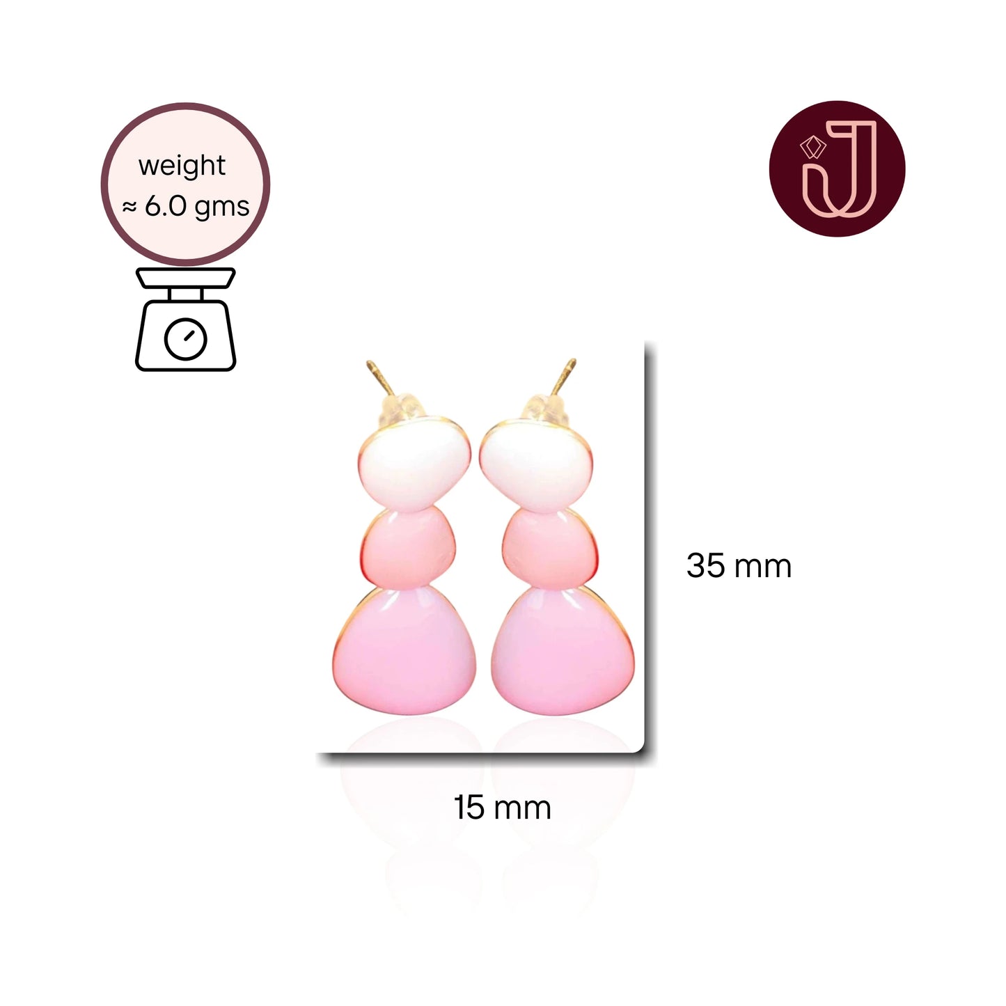 Enamel Dangle Earrings WP with dimensions and weight details.