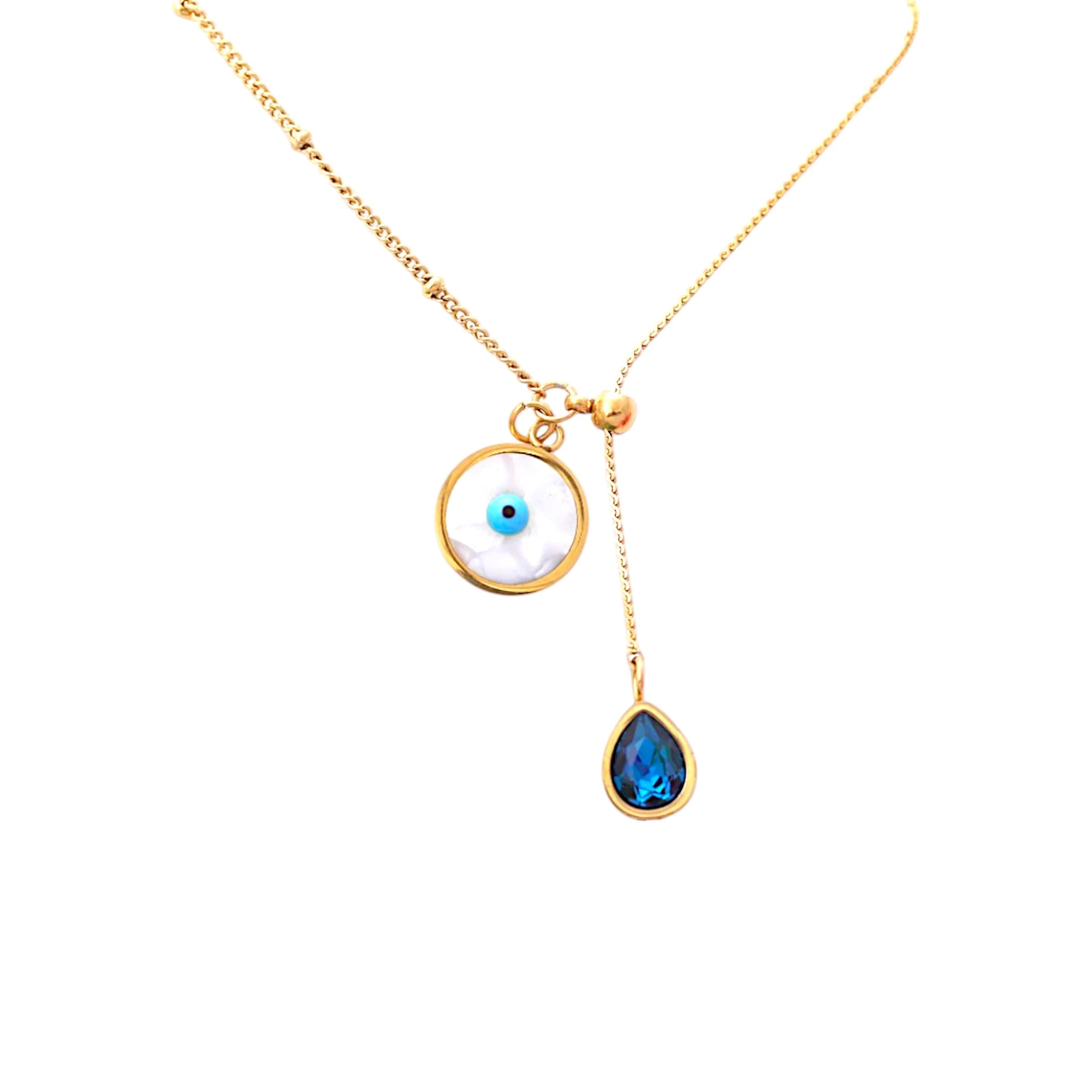 Evil Eye Sapphire Drop Necklace