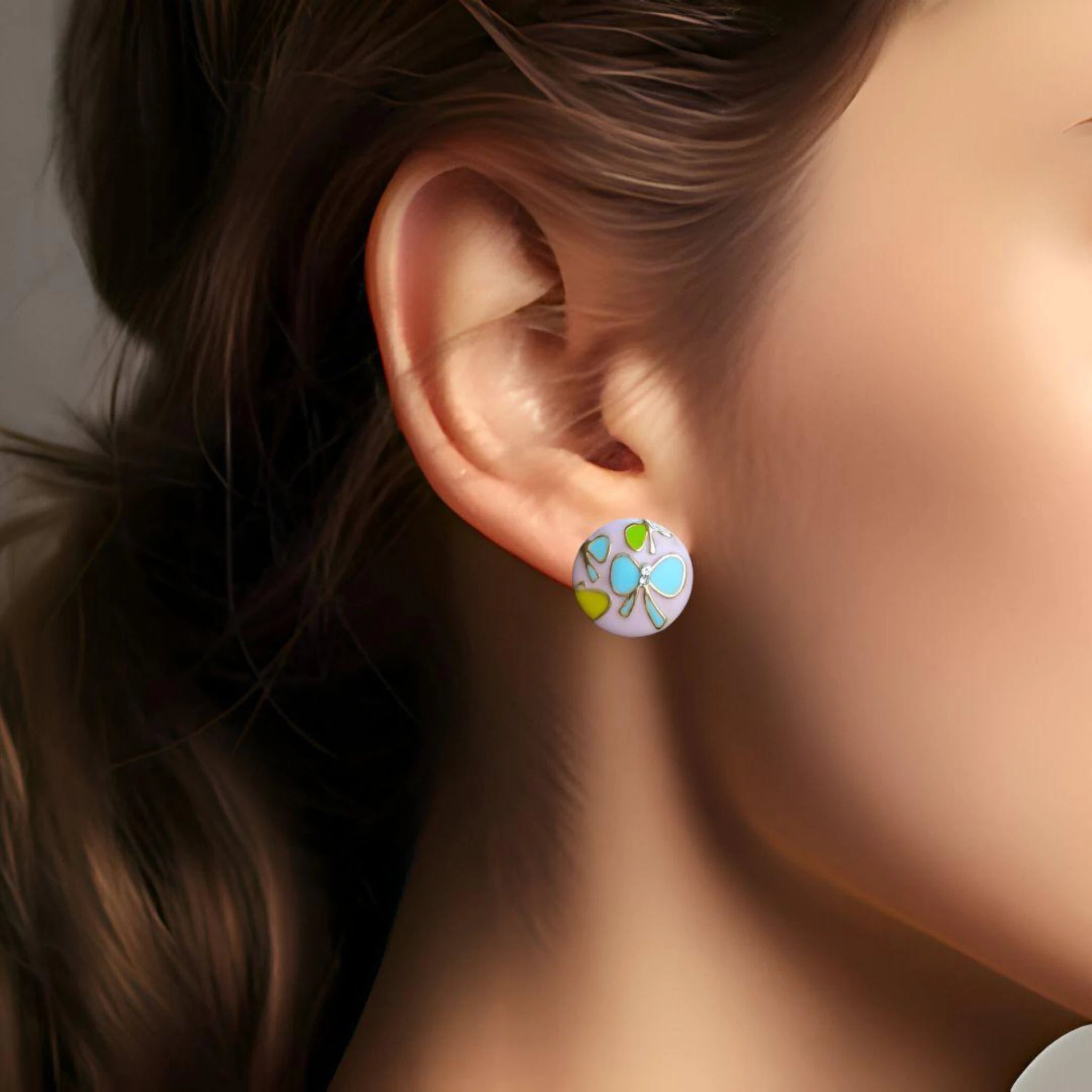 Floral Blue Butterfly Pink Studs