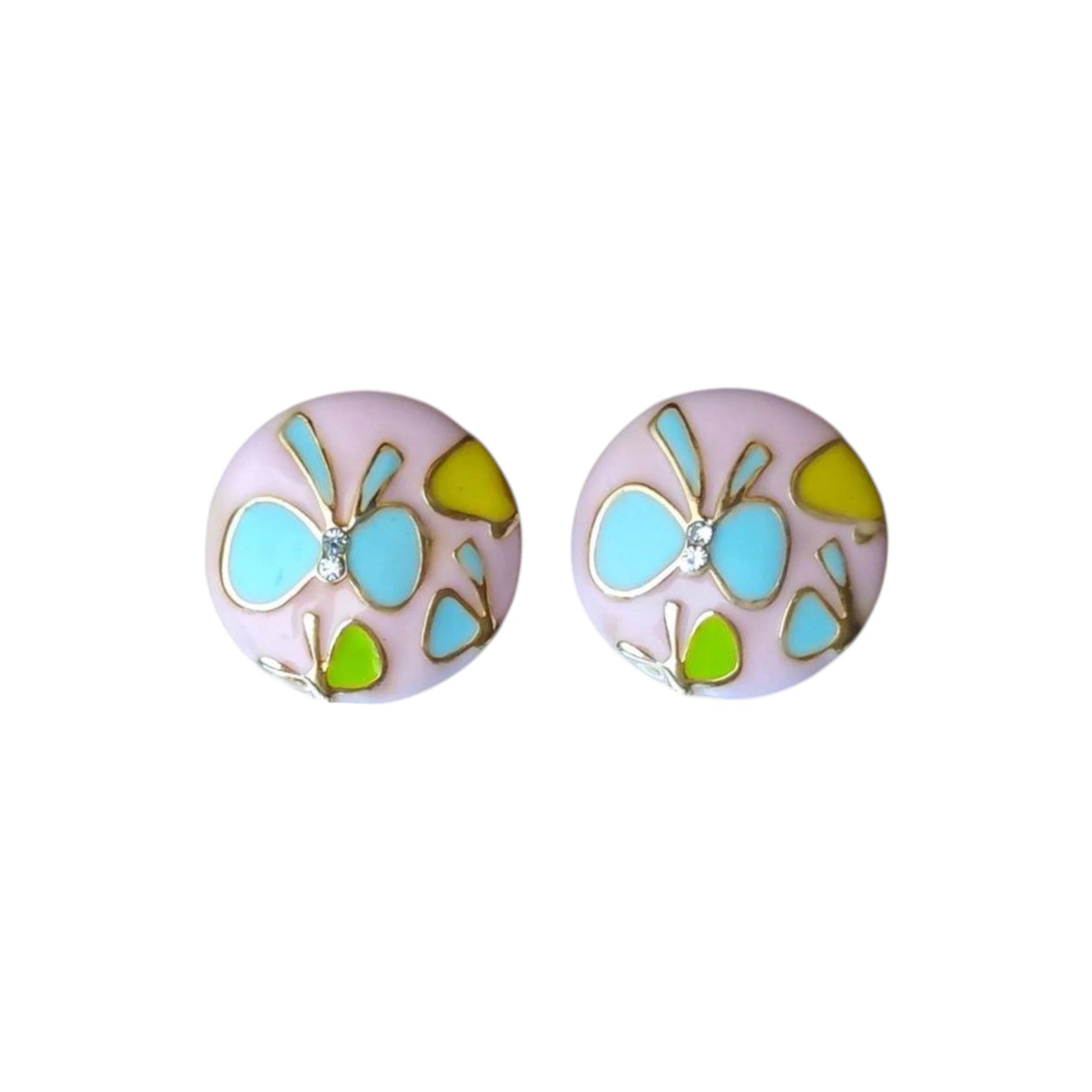 Floral Blue Butterfly Pink Studs  displayed on a White Background.