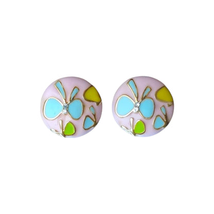 Floral Blue Butterfly Pink Studs  displayed on a White Background.