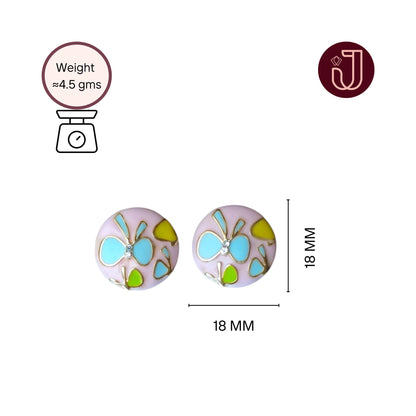 Floral Blue Butterfly Pink Studs  with dimensions and weight details.