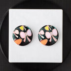 Floral Pink Butterfly Black Studs