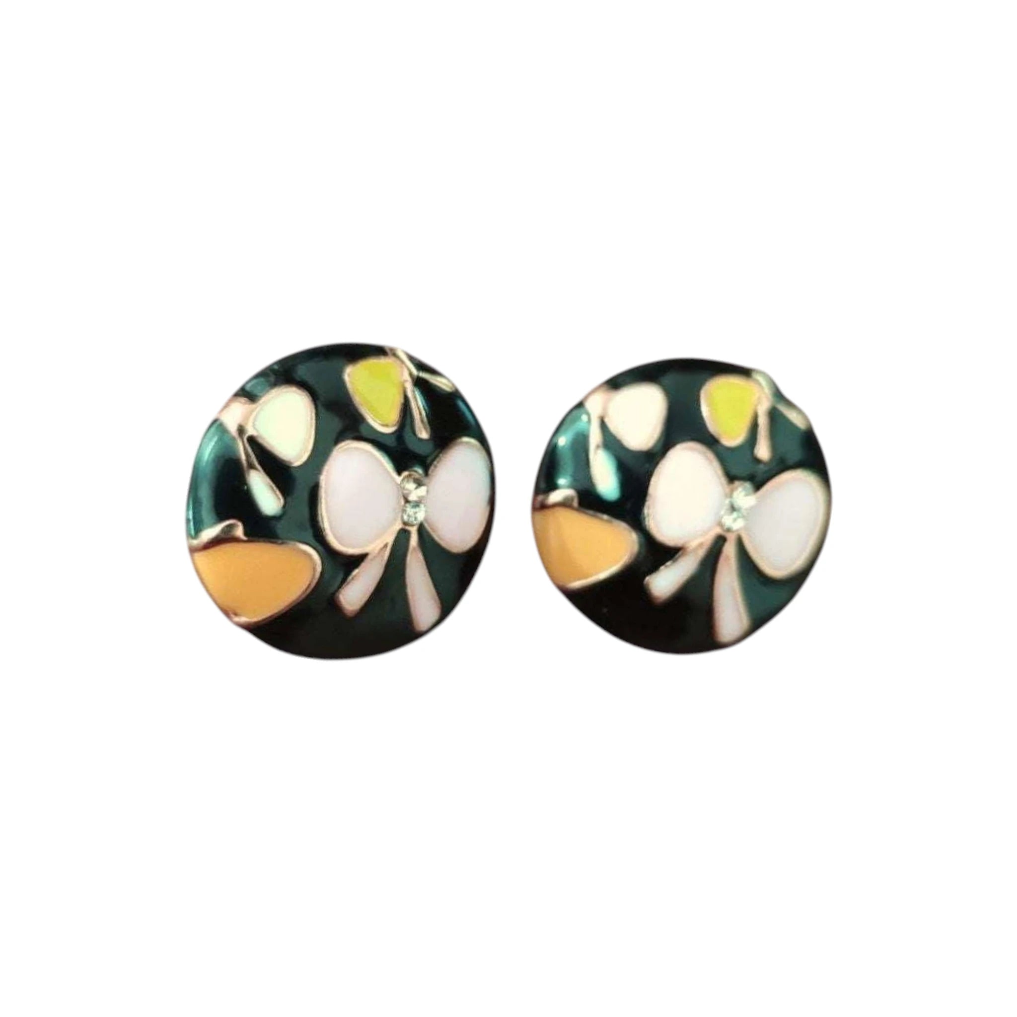 Floral Pink Butterfly Black Studs