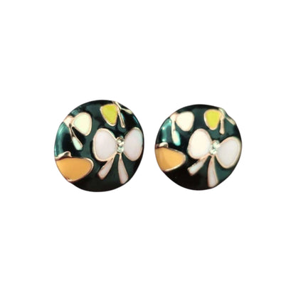 Floral Pink Butterfly Black Studs displayed on a White Background.