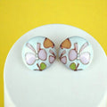 Floral Pink Butterfly White Studs