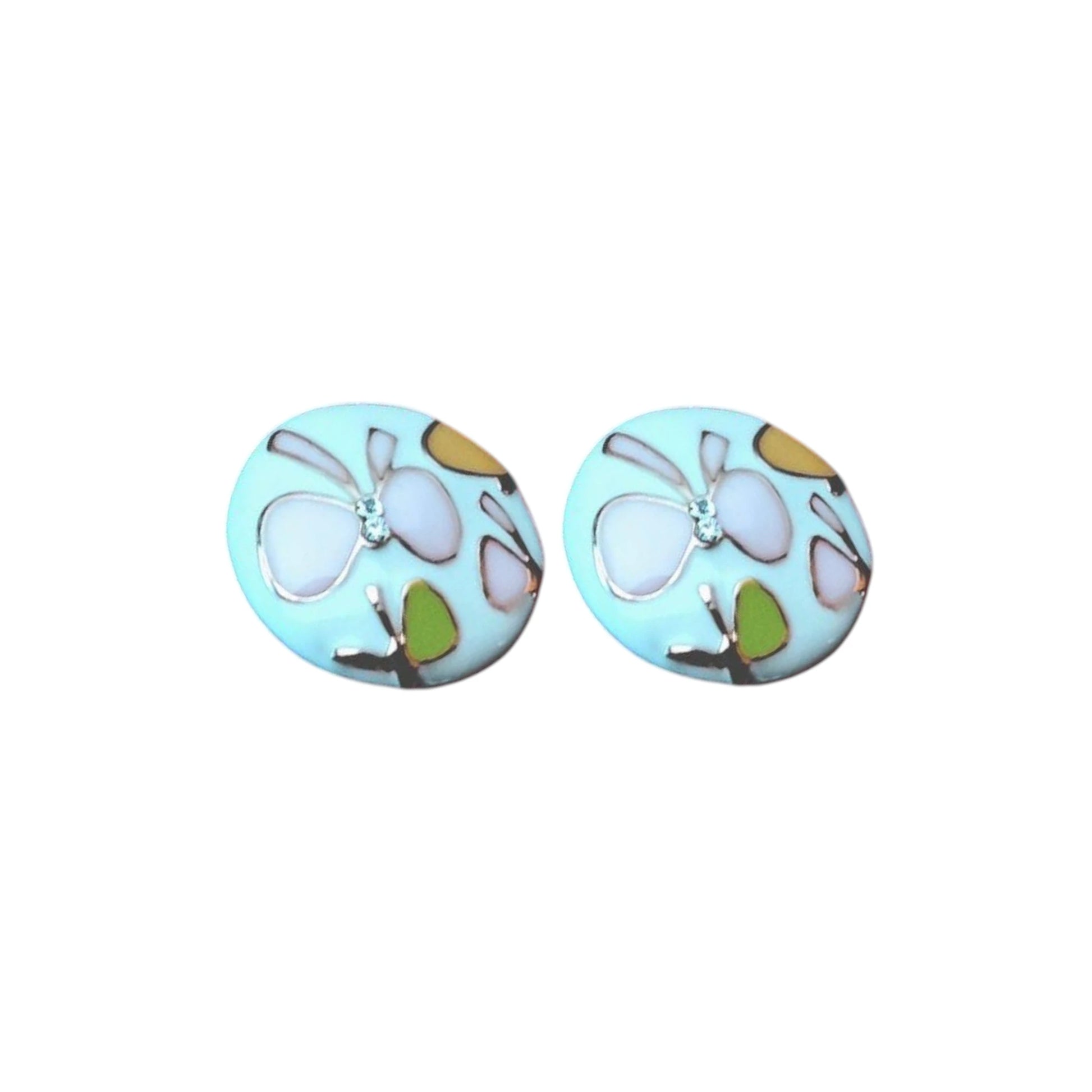 Floral Pink Butterfly White Studs displayed on a White Background.