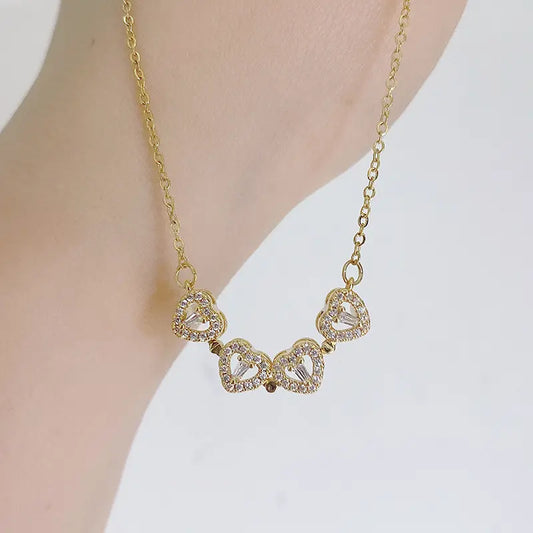 Gold 4 Heart Pendant Necklace