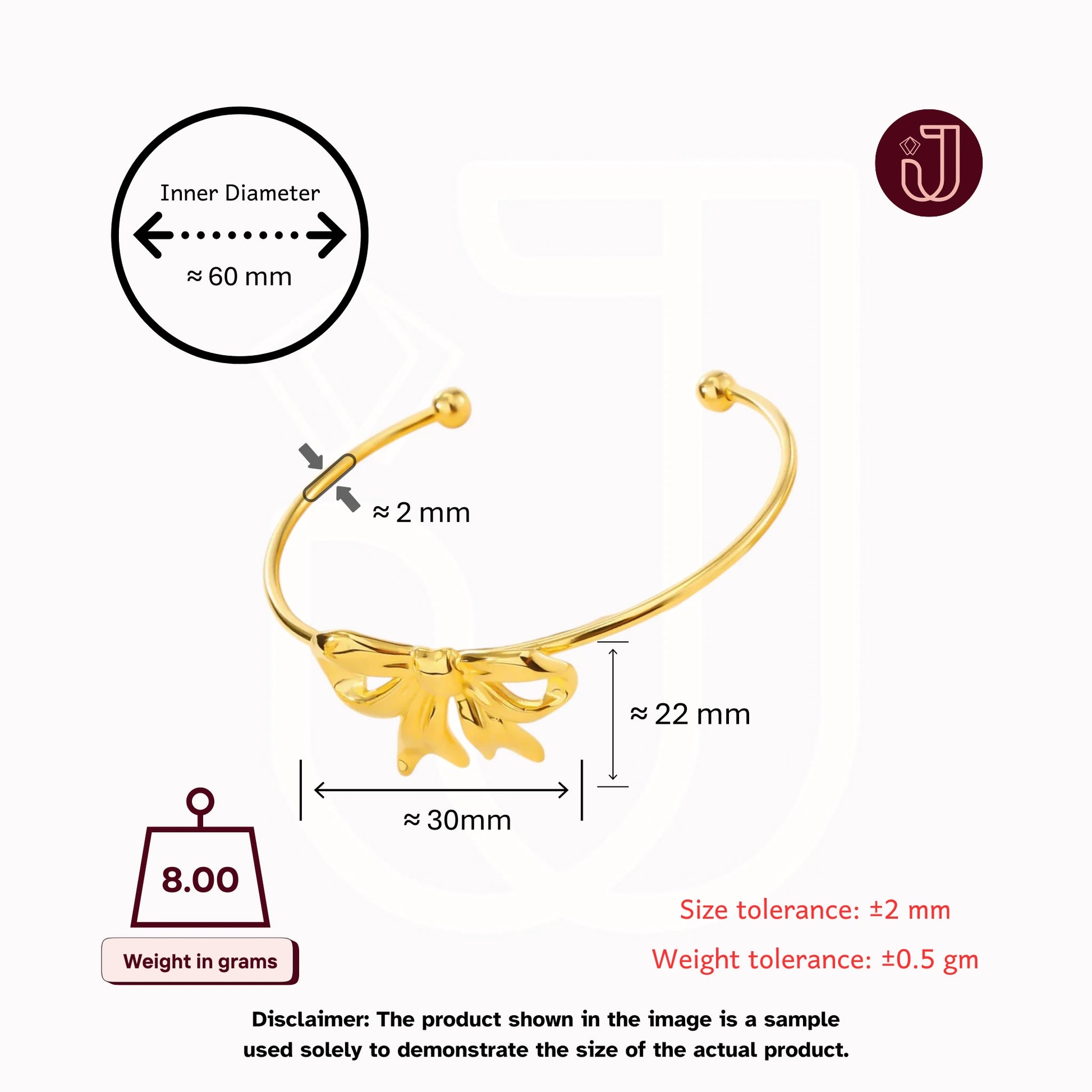 Bracelet with dimensions and weight details.