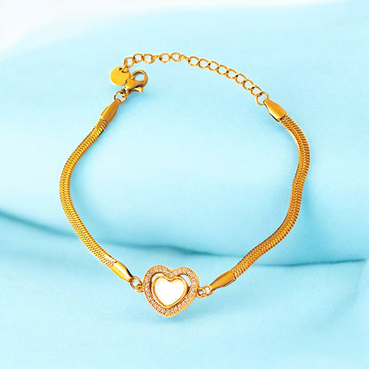 Gold Heart Loose Bracelet with Pearl Inlay