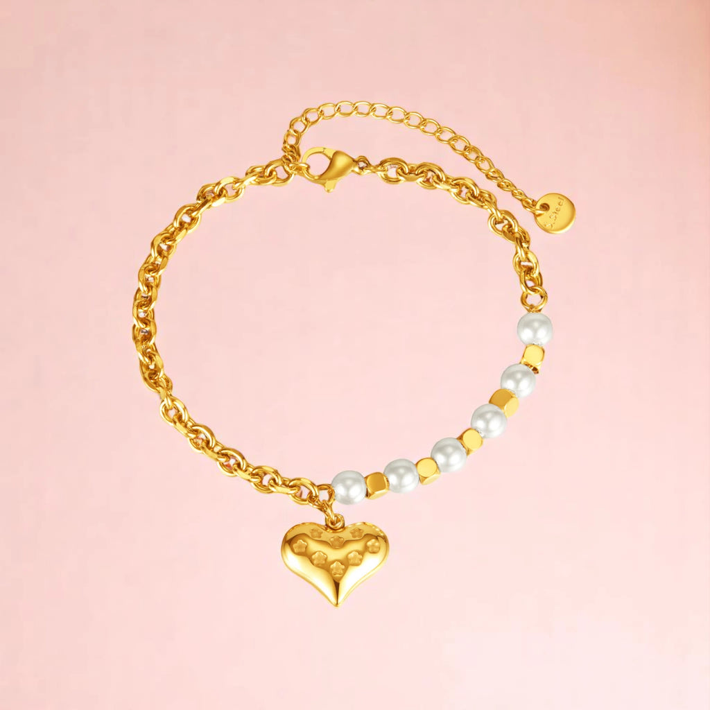 Bracelet on a color gradient of peach tones background.