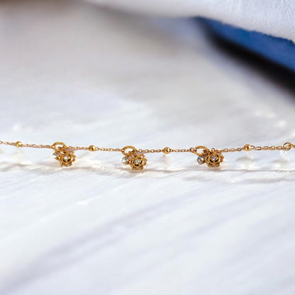 Gold Rose Charm Loose Bracelet with Crystals