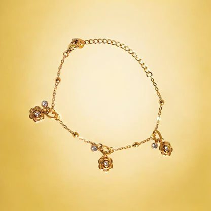 Gold Rose Charm Loose Bracelet with Crystals