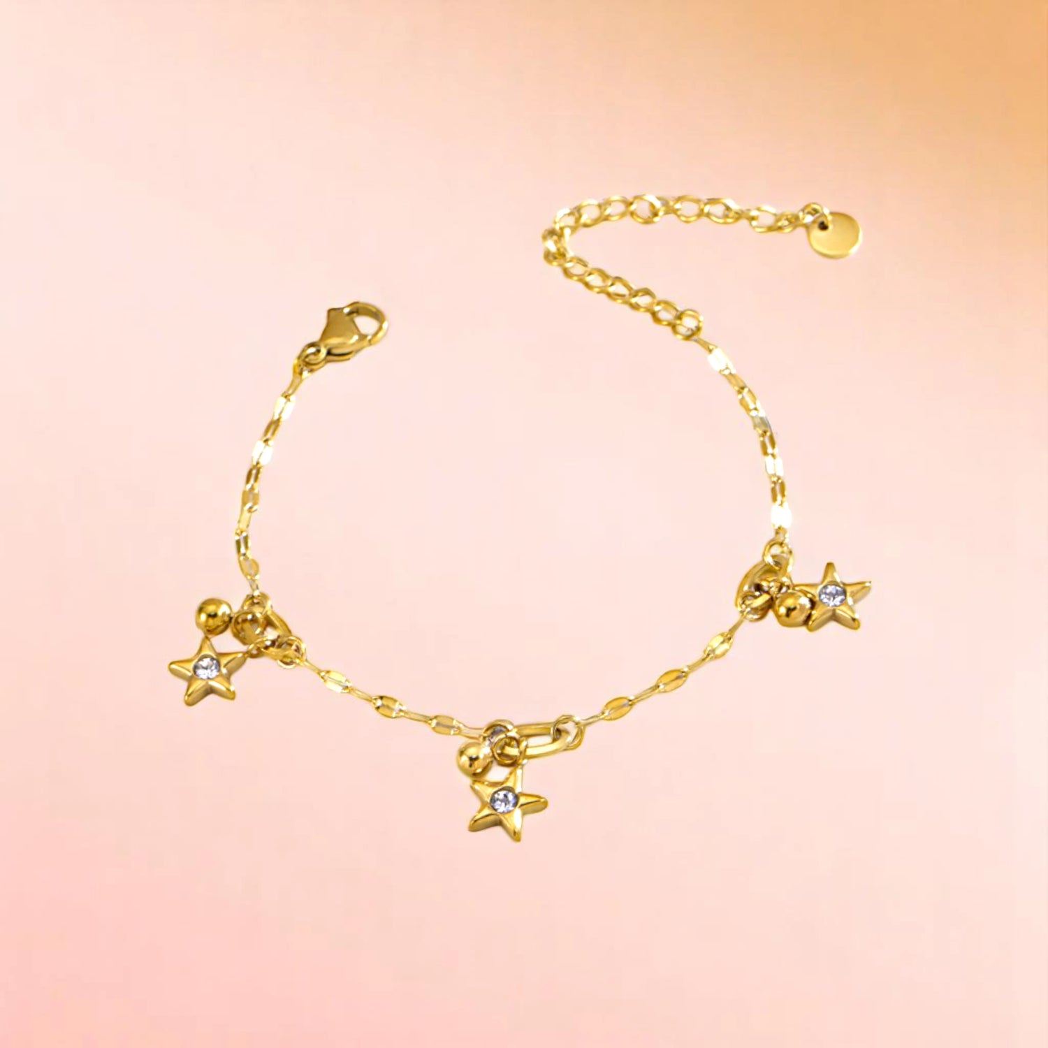 Bracelet on a color gradient of peach tones background.