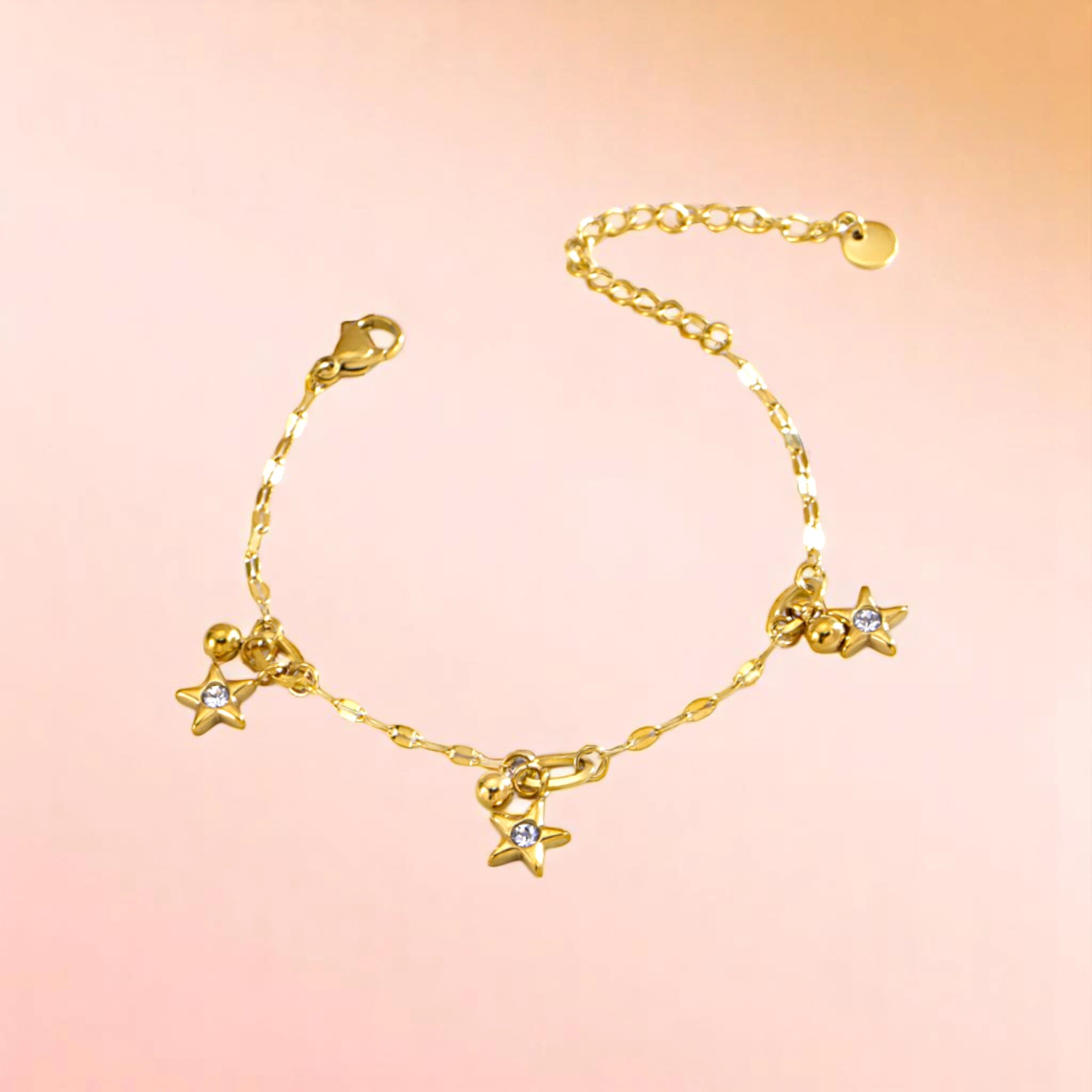 Bracelet on a color gradient of peach tones background.