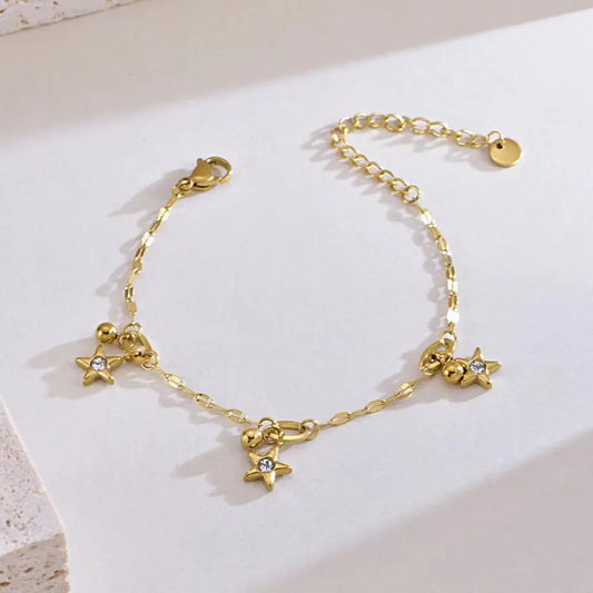 Gold Star Charm Loose Bracelet with Crystals