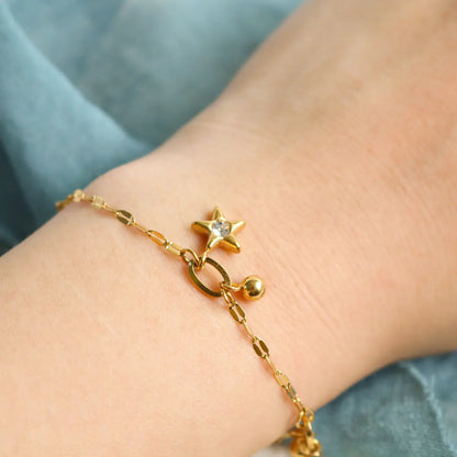 Gold Star Charm Loose Bracelet with Crystals