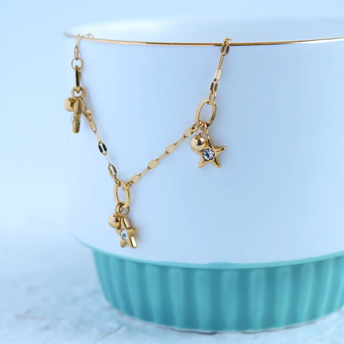 Gold Star Charm Loose Bracelet with Crystals