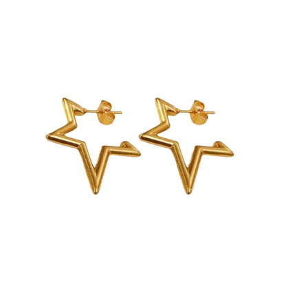 Gold Star Hoop Earrings displayed on a White Background.