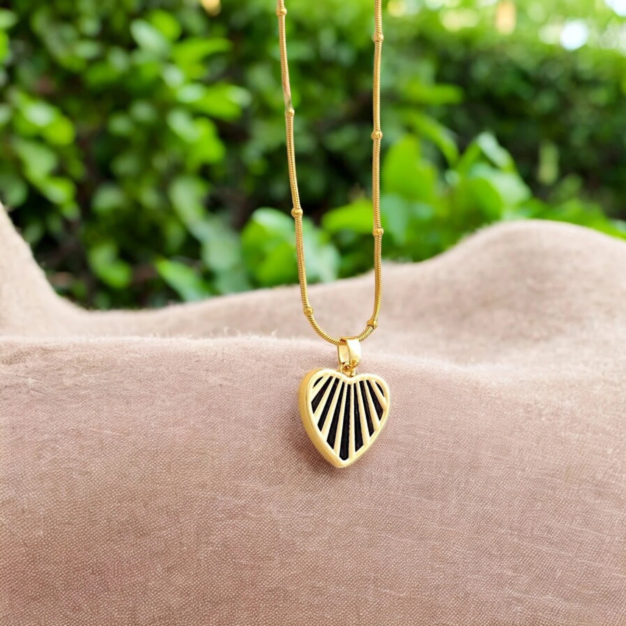Gold Striped Heart Necklace