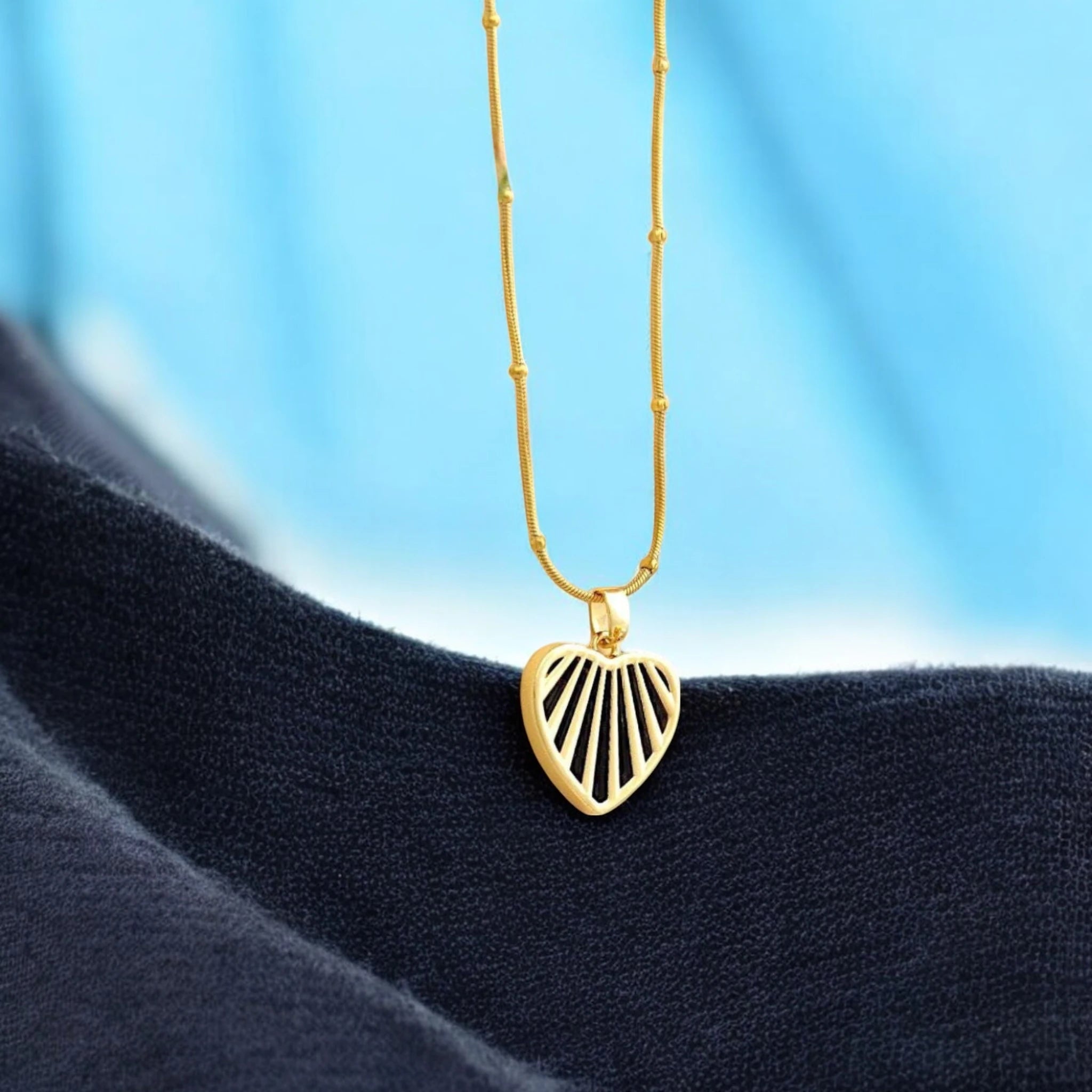 Gold Striped Heart Necklace