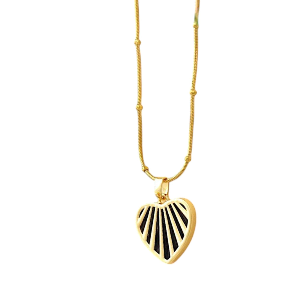 Gold Striped Heart Necklace