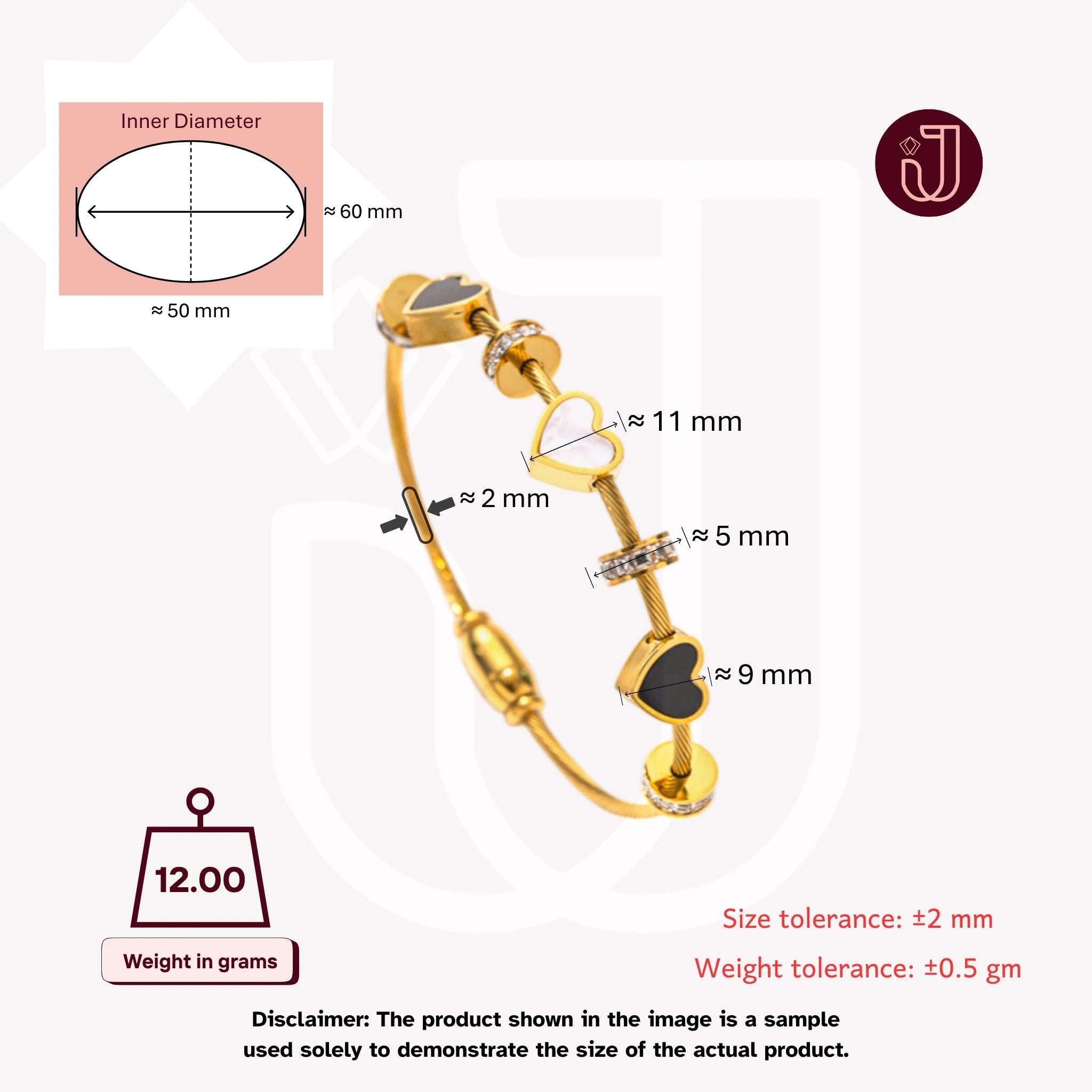 Bracelet with dimensions and weight details.