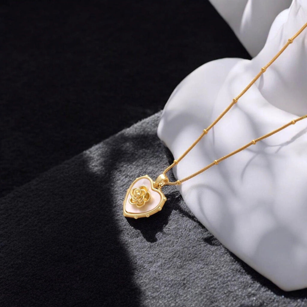 Gold Rose Heart Necklace