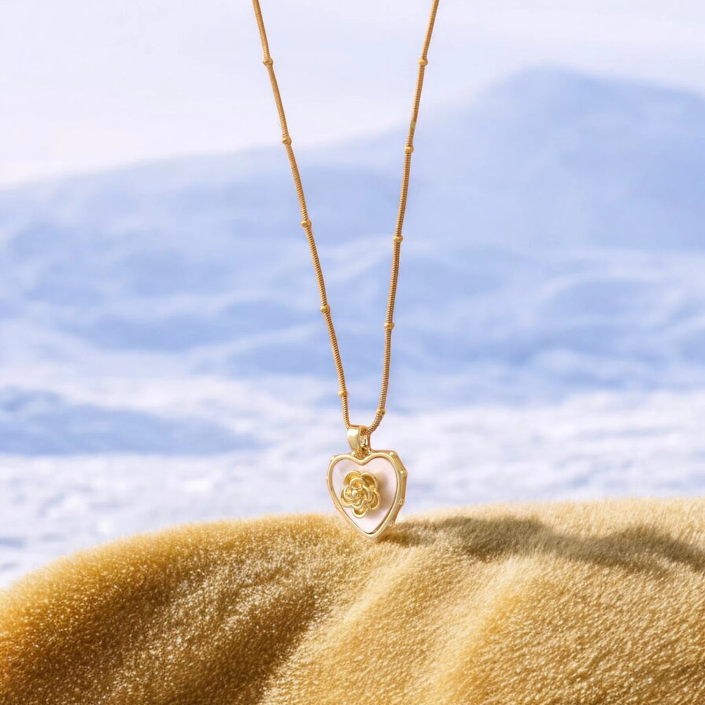 Gold Rose Heart Necklace