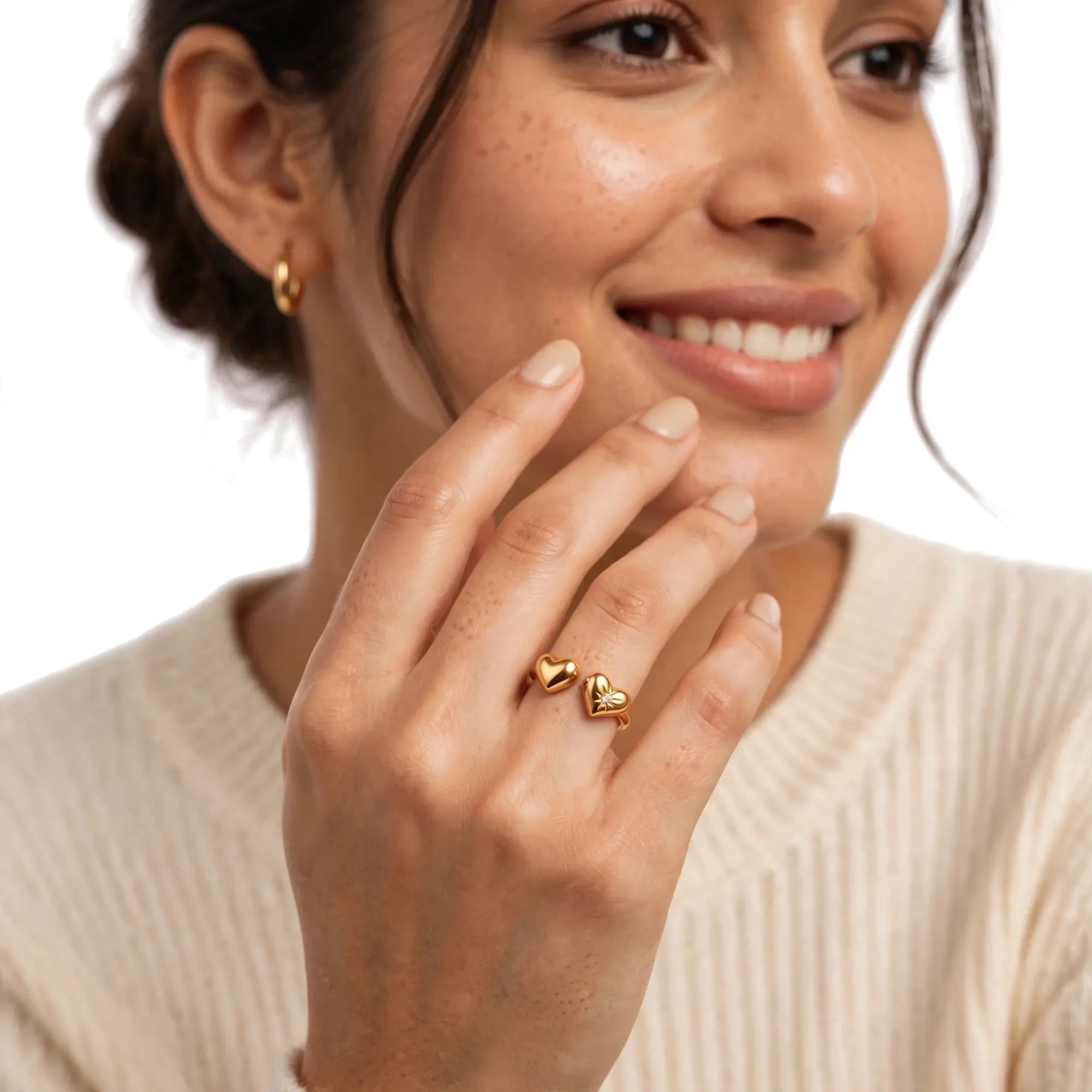 Golden Bloom | Crystal Hearts Adjustable Ring
