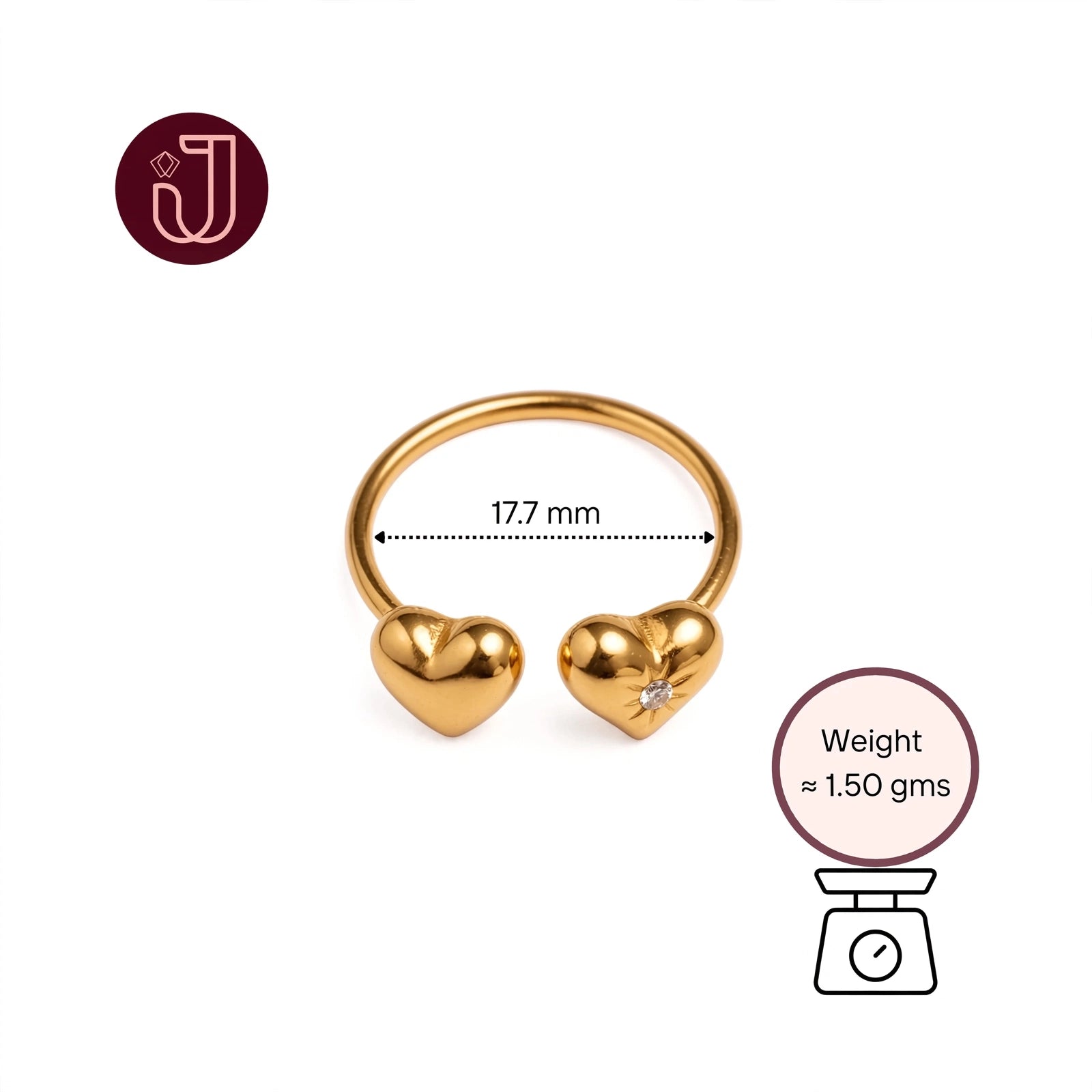 Golden Bloom | Crystal Hearts Adjustable Ring