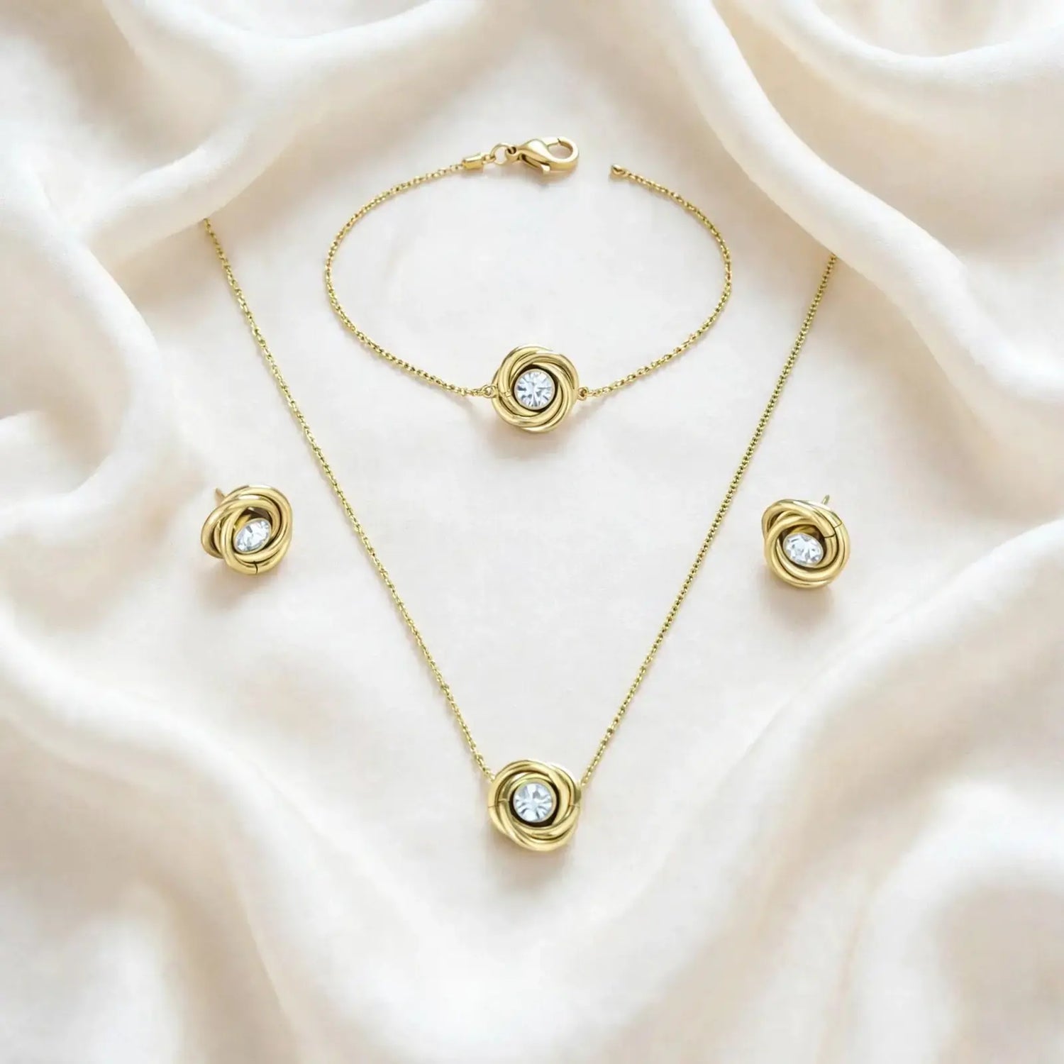 Golden Entwine — 18K Gold-Finish Cubic Zirconia Knot Set